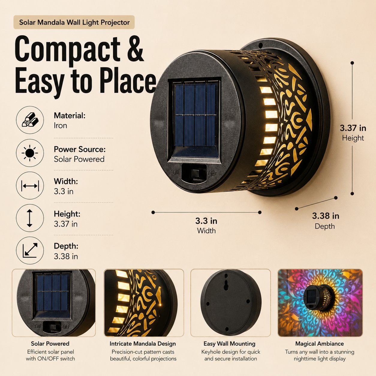 🪐Solar Mandala Wall Light | Outdoor Garden Fence Projector Lamp