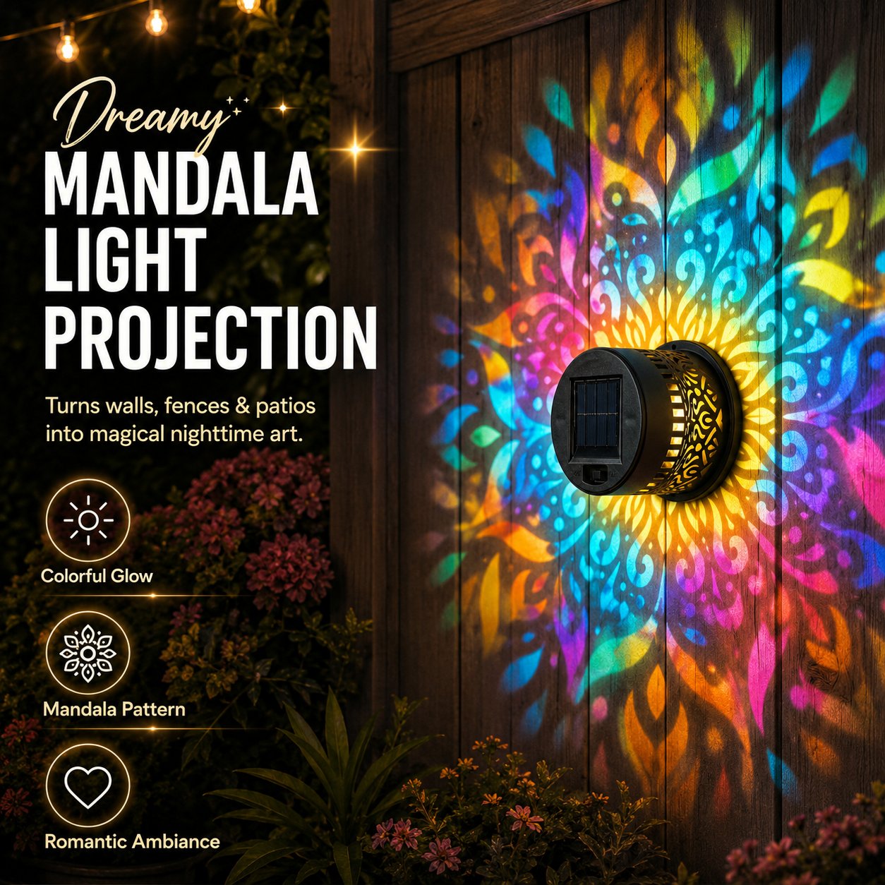 🪐Solar Mandala Wall Light | Outdoor Garden Fence Projector Lamp