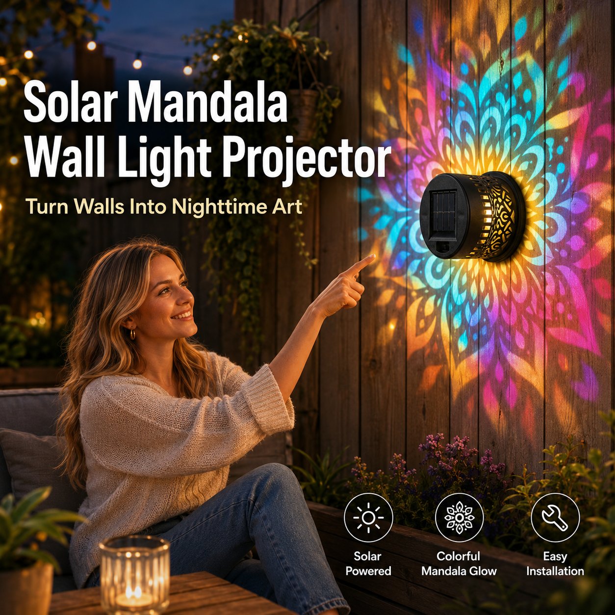 🪐Solar Mandala Wall Light | Outdoor Garden Fence Projector Lamp