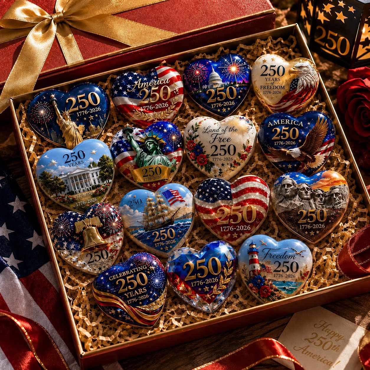 America 250th Anniversary Heart Ornament Collection | 15-PieceSet